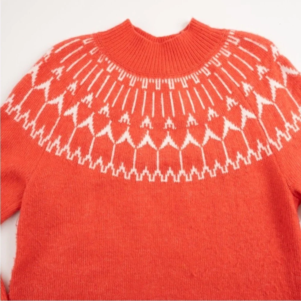 Talbots Fair Isle Wool-Blend Sweater Women's Large Coral White Warm Cozy SKU355 - Picture 4 of 8